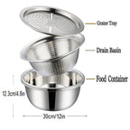 3 in 1 Multifunctional Grater Basin Stainless Steel Colanders Set